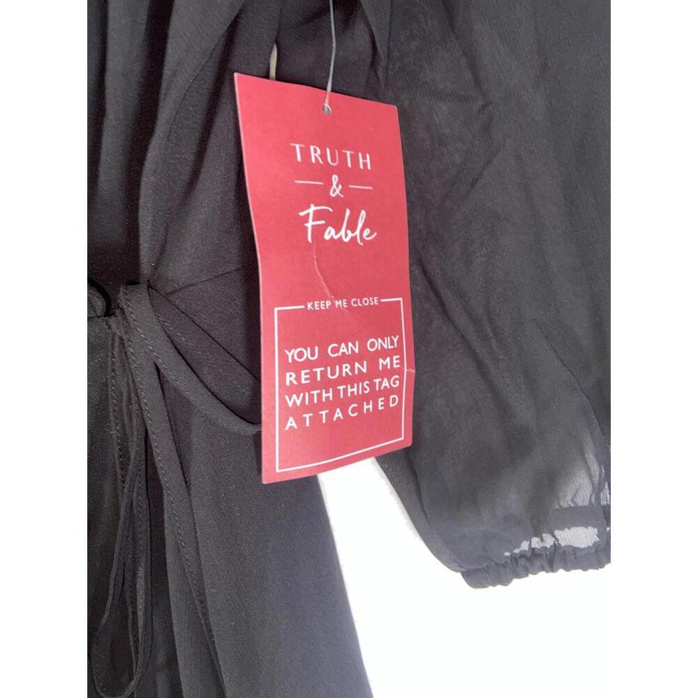 TRUTH & FABLE 188942 Womens Avery Chiffon 3/4 Sleeve Wrap Dress Black Size Large - Picture 2 of 11